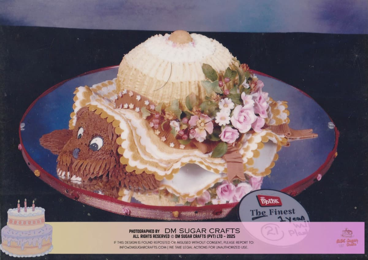 Whimsical Dog Hat Birthday Cake cake